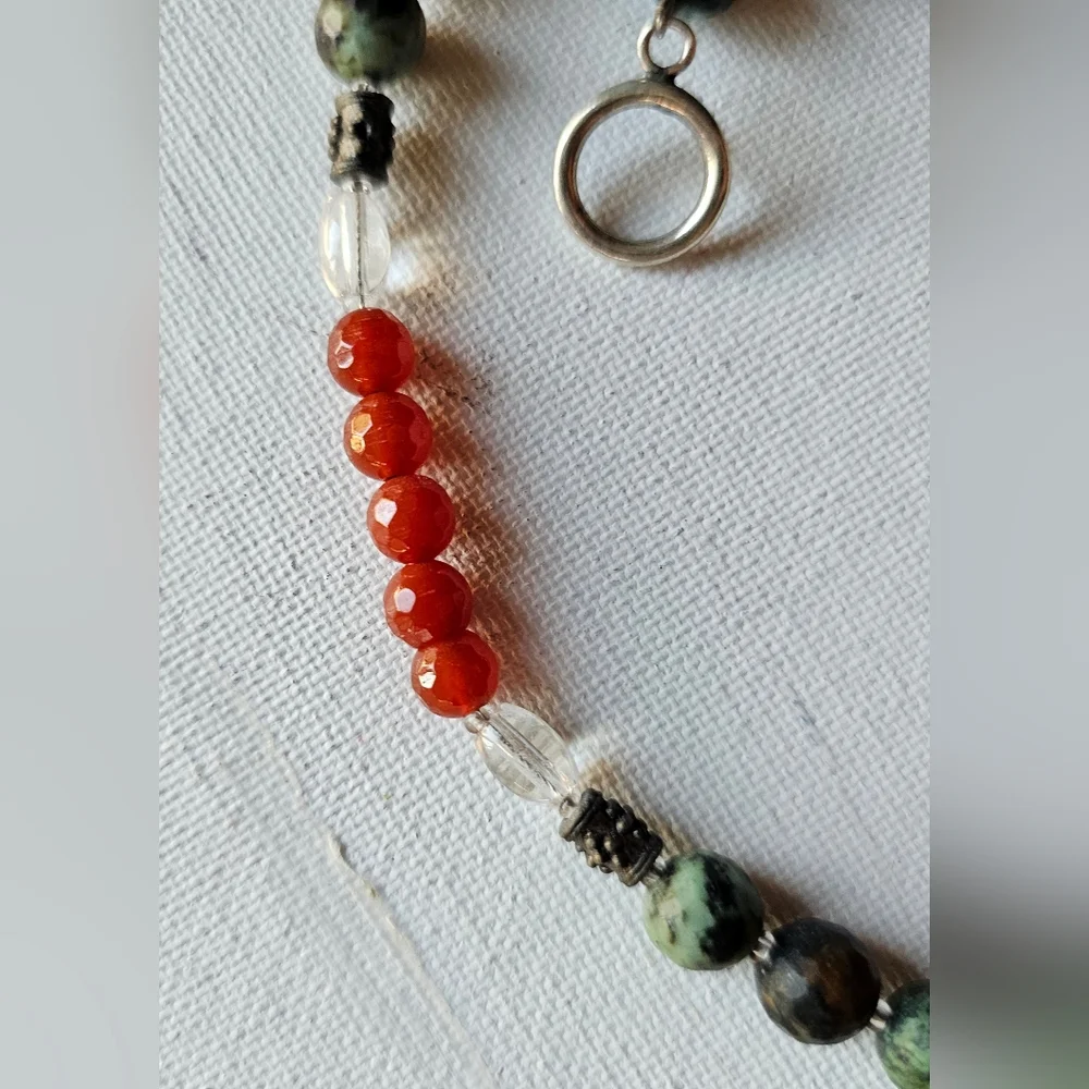 Artisan Turquoise,Carnelian,and Coral Silver Statement Necklace - Picture 3 of 6